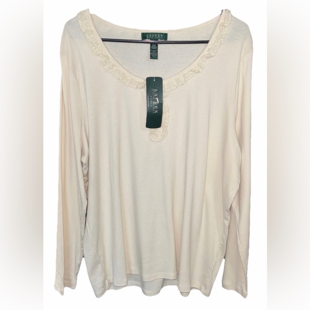 NWT- Lauren Ralph Lauren Women’s Long Sleeve Lace Trim Y2k Top Size 2X